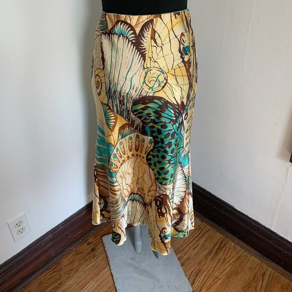 VTG y2k 2000s Russel Keng 100% Silk Midi Monarch Butterfly Skirt Layered Bias 8 - Picture 3 of 13